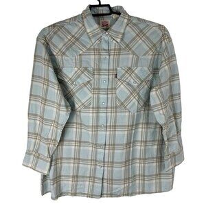 Levi’s Men's L Pearl Snap Western Shirt Blue Plaid NWT‎